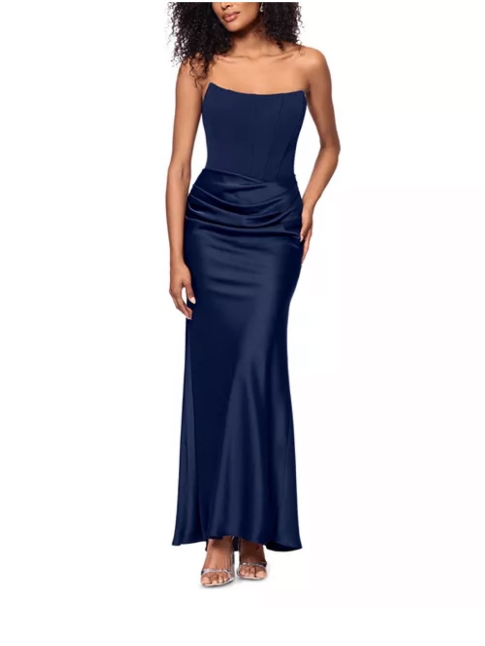 Aqua Long Scuba Strapless Gown
